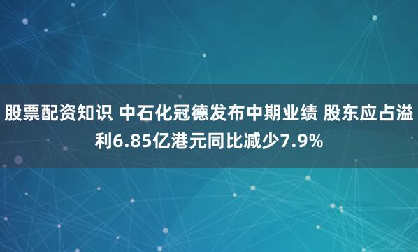 股票配资知识 中石化冠德发布中期业绩 股东应占溢利6.85亿港元同比减少7.9%